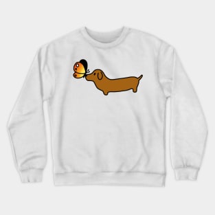 Wiener Dog With A Butterfly Crewneck Sweatshirt